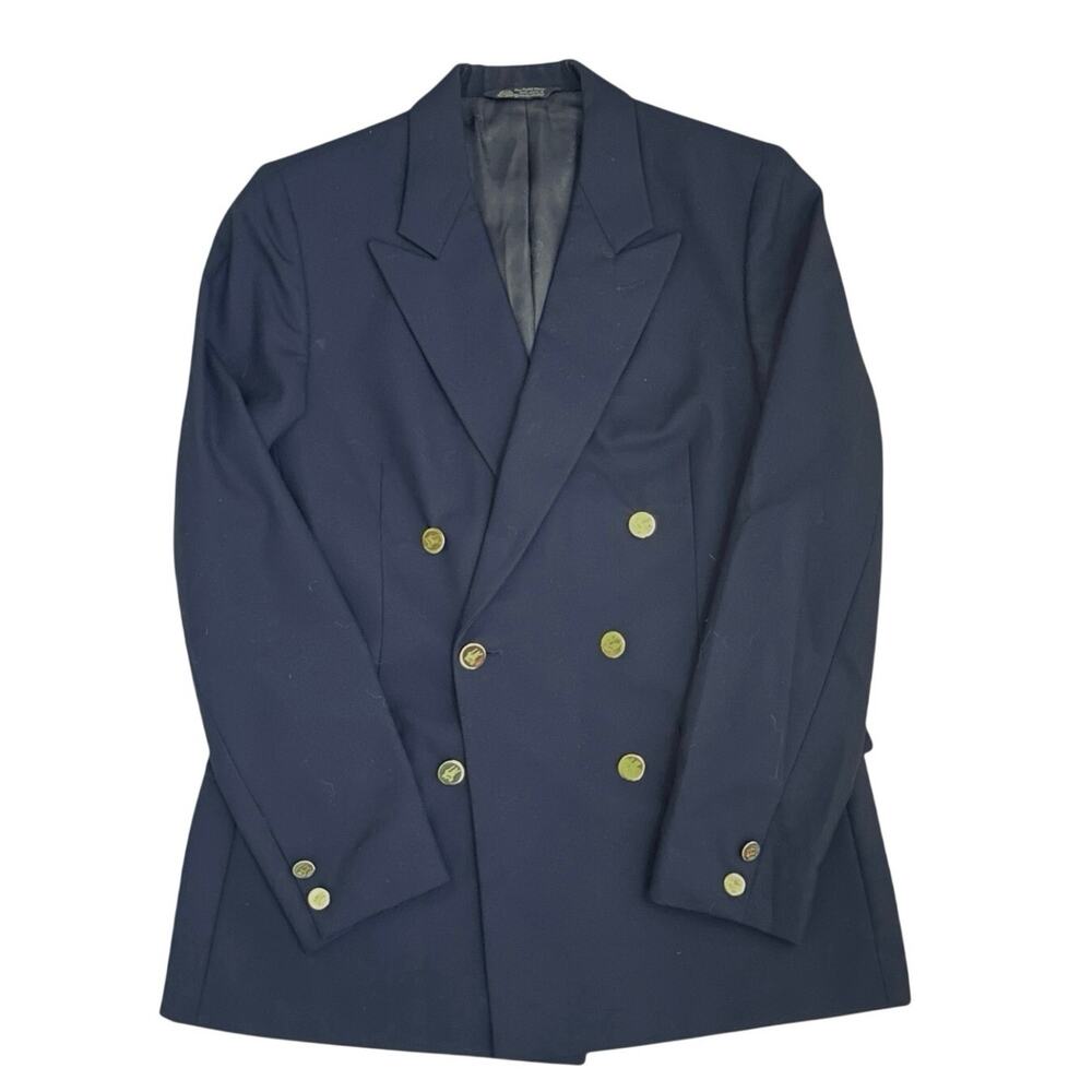 Vintage Burberrys Women S Navy Wool Double Breasted Blazer Crest Buttons